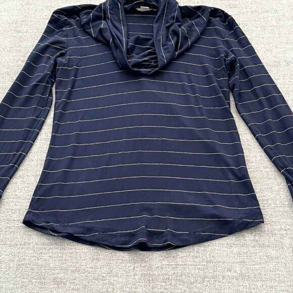 Banana Republic Womens S Blue With Gold Stripes Cowl Neck Long Sleeve Top Stretc